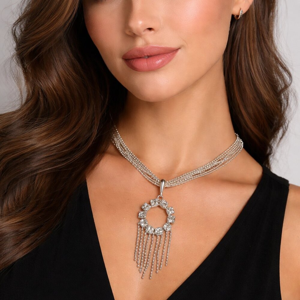 Swarovski Crystal Elements Silver‎ Overlay Pendant Necklace